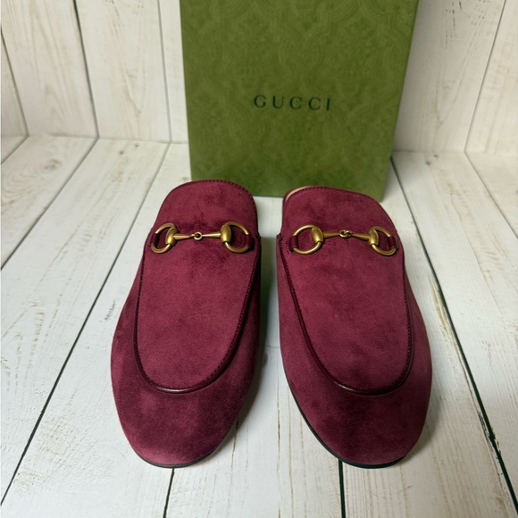 Gucci Princetown Horsebit Suede Mule Flat Burgundy Sz 37 / 7 - Picture 5 of 12